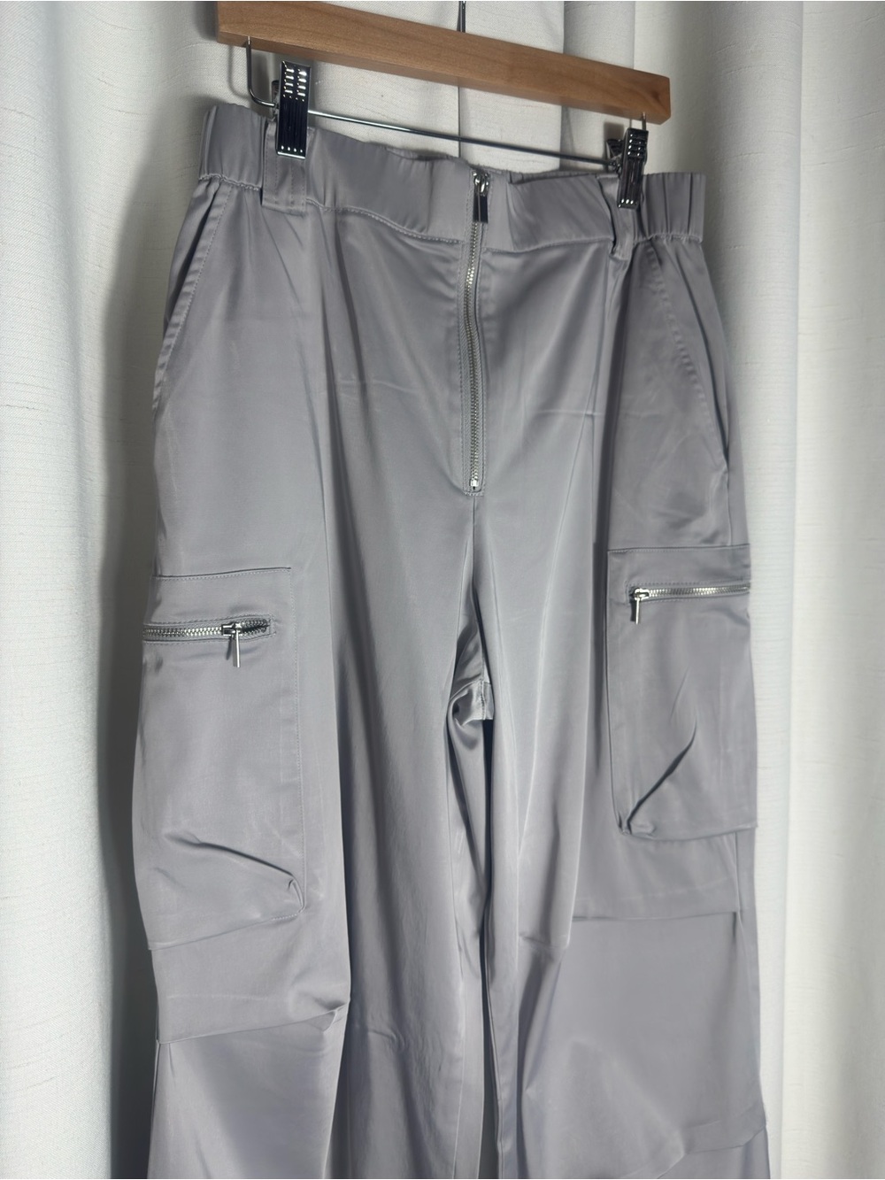 Zara Gray Satin Cargo Parachute Pants Wide Leg Size S - Picture 6 of 14
